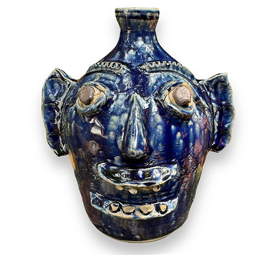 Ed Lane Wood Fired 8" Blue Face Jug DP5033